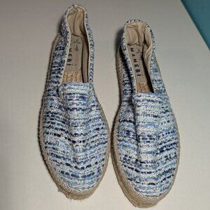 Manebi Espadrille Blue White Jute Raffia Double Sole Platform Size 39 (8 US)